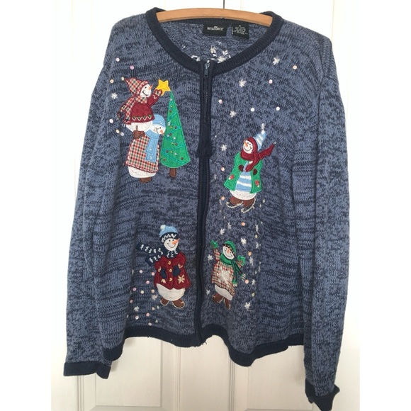 In Resource Zip Up Snowman Sweater Women’s Size XL - Picture 1 of 6